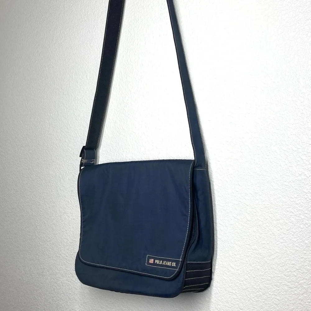 Polo Jeans Ralph Lauren Nylon Messenger Bag Navy Blue Ajustable Strap 14x10